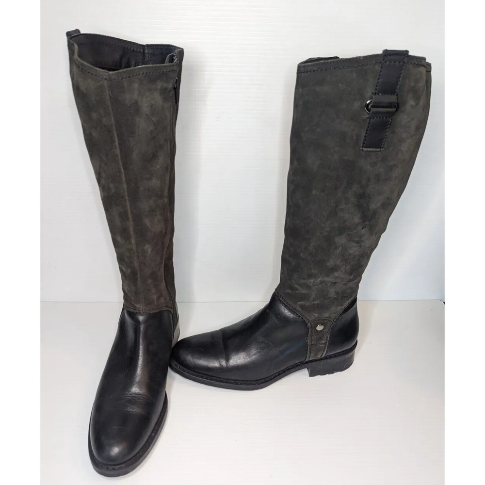 5th Avenue Women Tall Rider Charcoal 8.5‎ Boots Faux Suede Fleece Stretch Panel